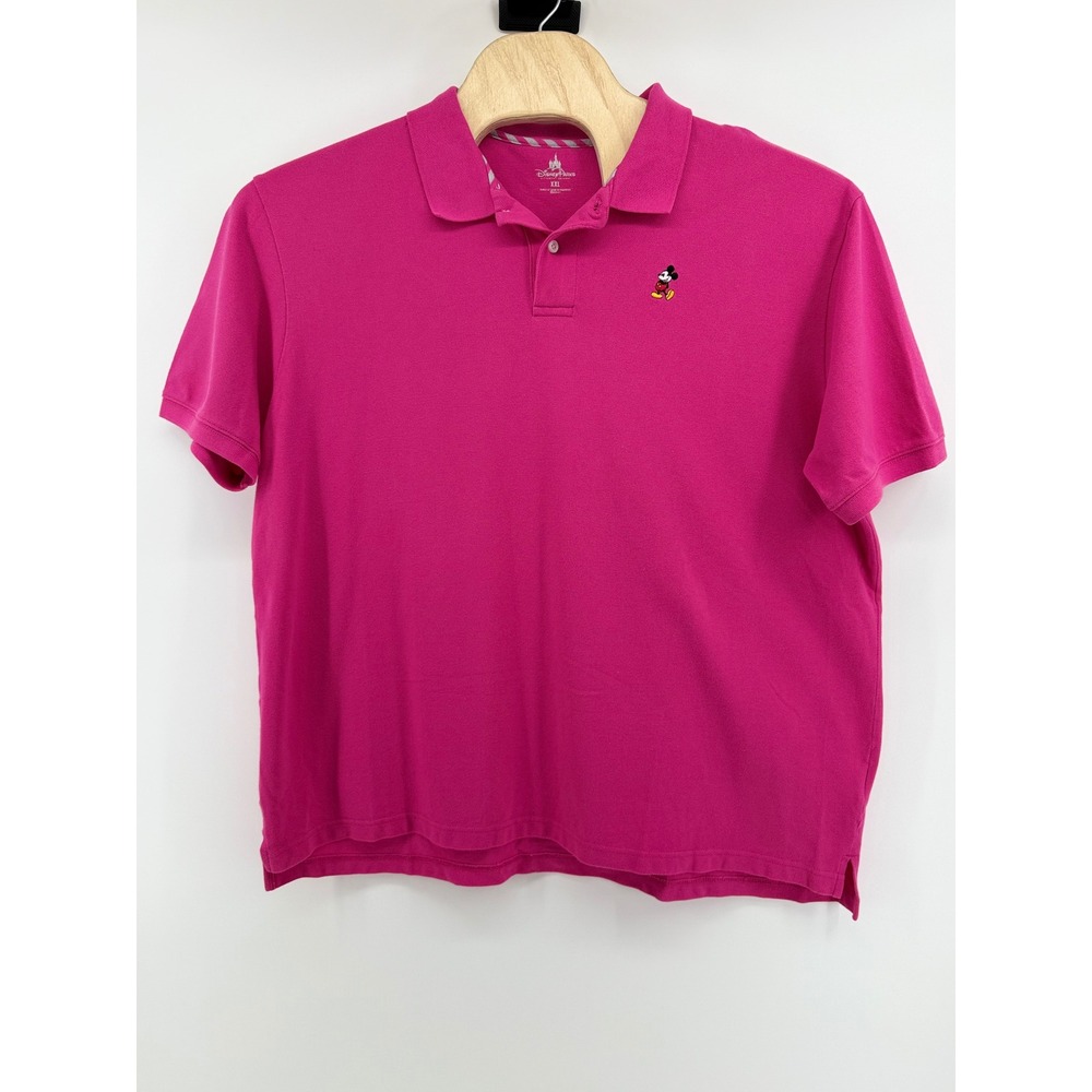 Disney Parks Mickey Mouse Polo XXL Cotton Pink Embroidered Pique Mens‎ Shirt - Picture 2 of 8